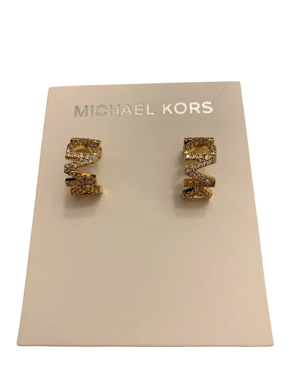 MICHAEL Michael Kors Gold Crystal MK Zigzag Huggie Earrings